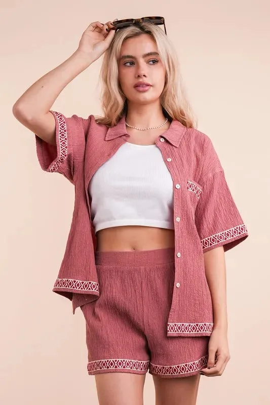 VERY J Crinkled Woven Shirt Top & Shorts Set sold by Charming Charlie product image thumbnail 5