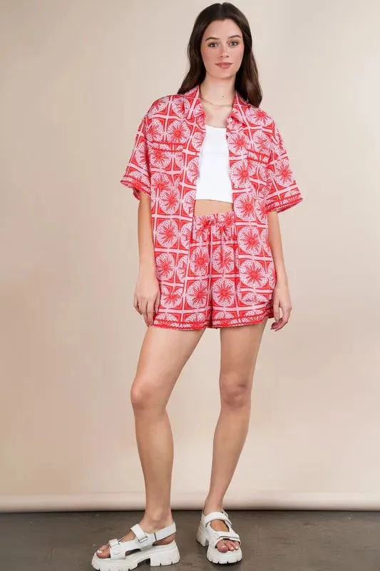 VERY J Plus Size Tropical Printed Shirt Top & Shorts Set sold by Charming Charlie