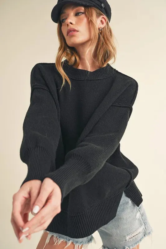 Aemi+Co Ribbed Hem Side Slit Round Neck Sweater sold by Charming Charlie product image thumbnail 2