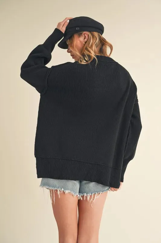 Aemi+Co Ribbed Hem Side Slit Round Neck Sweater sold by Charming Charlie product image thumbnail 3