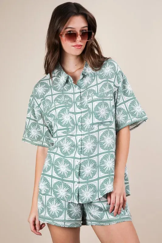 VERY J Tropical Printed Shirt Top and Shorts Set sold by Charming Charlie