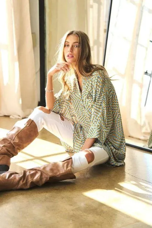 Davi & Dani Geo Printed Relaxed Fit Flowy Button Down Shirt sold by Charming Charlie product image thumbnail 5