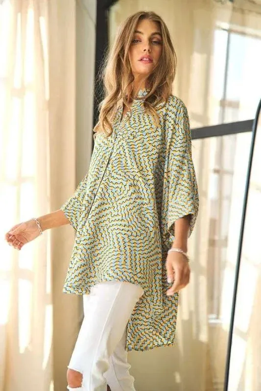 Davi & Dani Geo Printed Relaxed Fit Flowy Button Down Shirt sold by Charming Charlie product image thumbnail 2