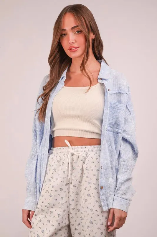 VERY J Plus Size Mineral Washed Gauze Shirt sold by Charming Charlie