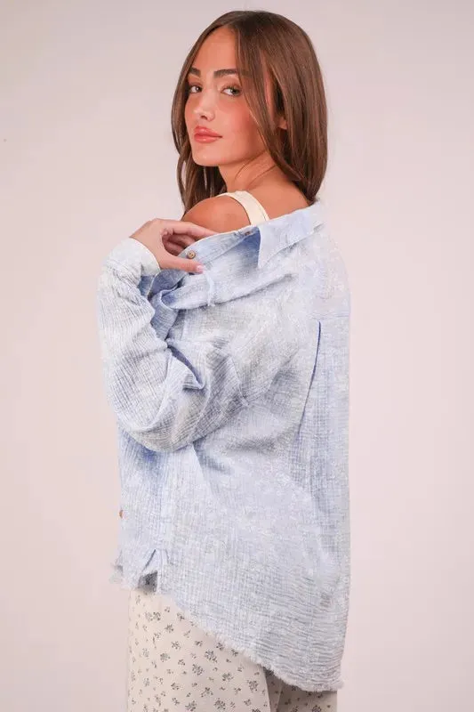 VERY J Plus Size Mineral Washed Gauze Shirt sold by Charming Charlie product image thumbnail 5
