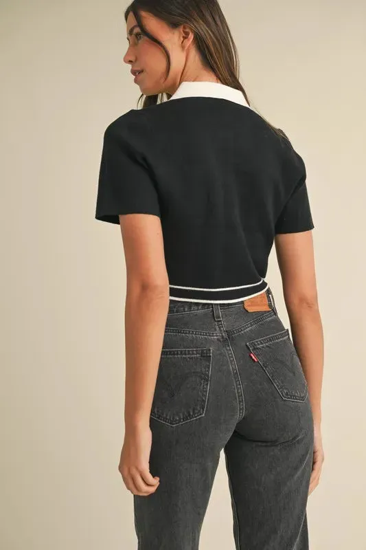 MABLE Button Down Contrast Collared Knit Cardigan sold by Charming Charlie product image thumbnail 3