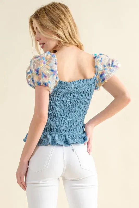 And The Why Embellishment Sleeve Smocked Top sold by Charming Charlie product image thumbnail 5