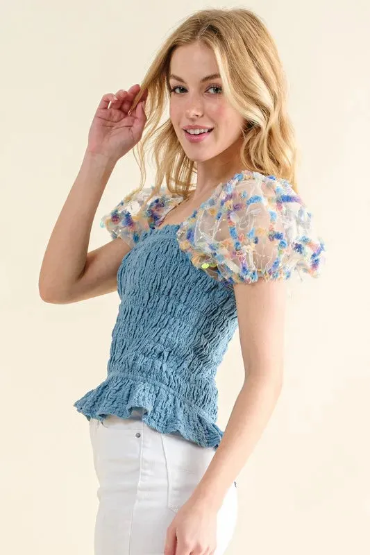 And The Why Embellishment Sleeve Smocked Top sold by Charming Charlie product image thumbnail 4