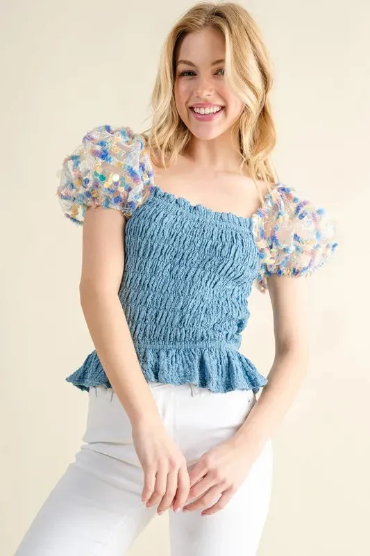 And The Why Embellishment Sleeve Smocked Top sold by Charming Charlie product image thumbnail 2