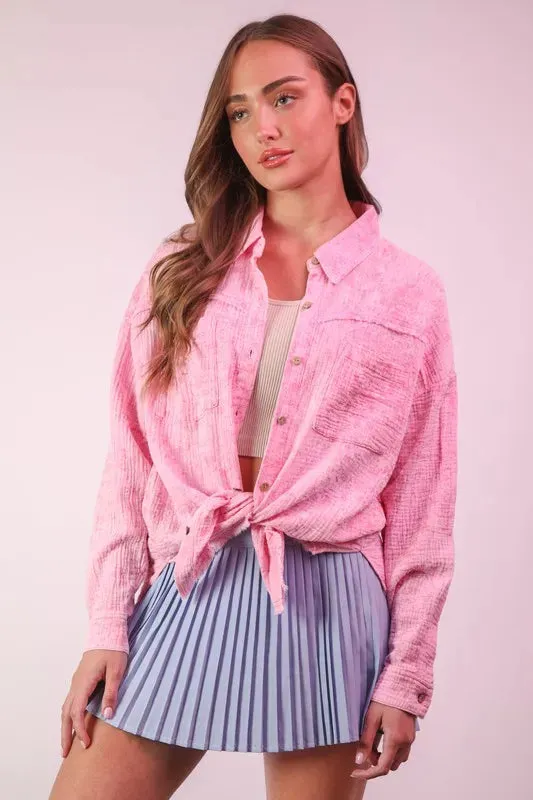 VERY J Mineral Washed Gauze Shirt Top sold by Charming Charlie