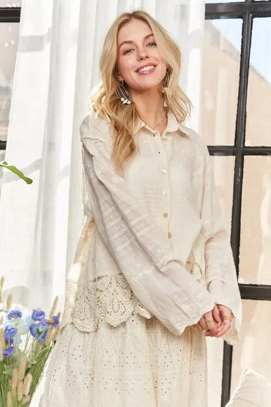 ADORA Crochet Lace Long Sleeves Button Down Shirt sold by Charming Charlie product image thumbnail 2