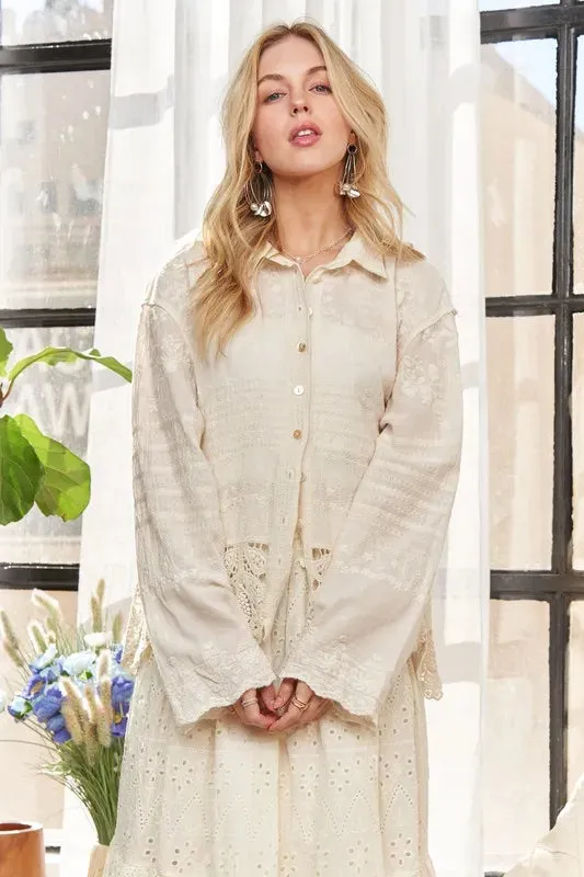 ADORA Crochet Lace Long Sleeves Button Down Shirt sold by Charming Charlie product image thumbnail 5