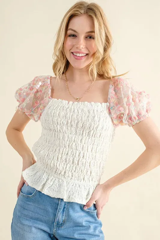 And The Why Embellishment Sleeve Smocked Top sold by Charming Charlie product image thumbnail 3