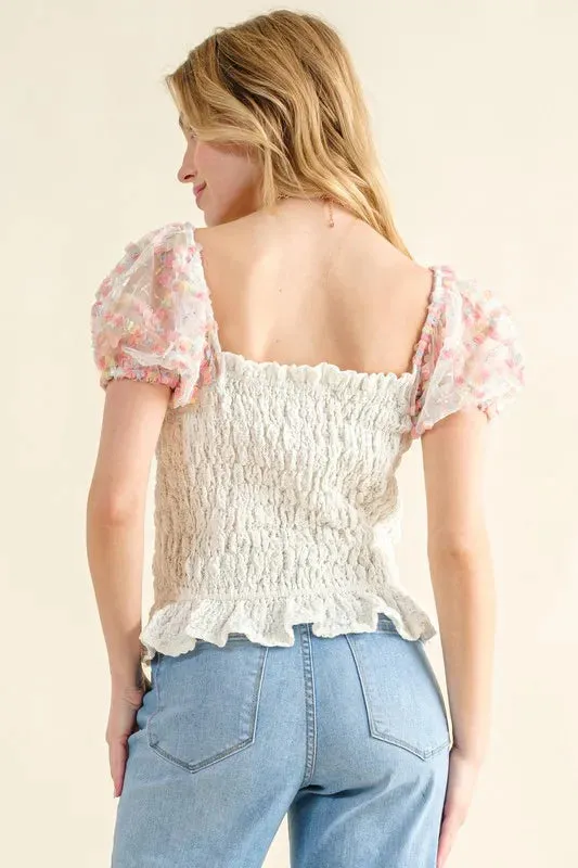 And The Why Embellishment Sleeve Smocked Top sold by Charming Charlie product image thumbnail 4
