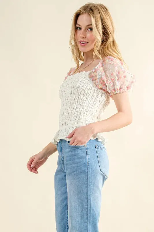 And The Why Embellishment Sleeve Smocked Top sold by Charming Charlie product image thumbnail 5