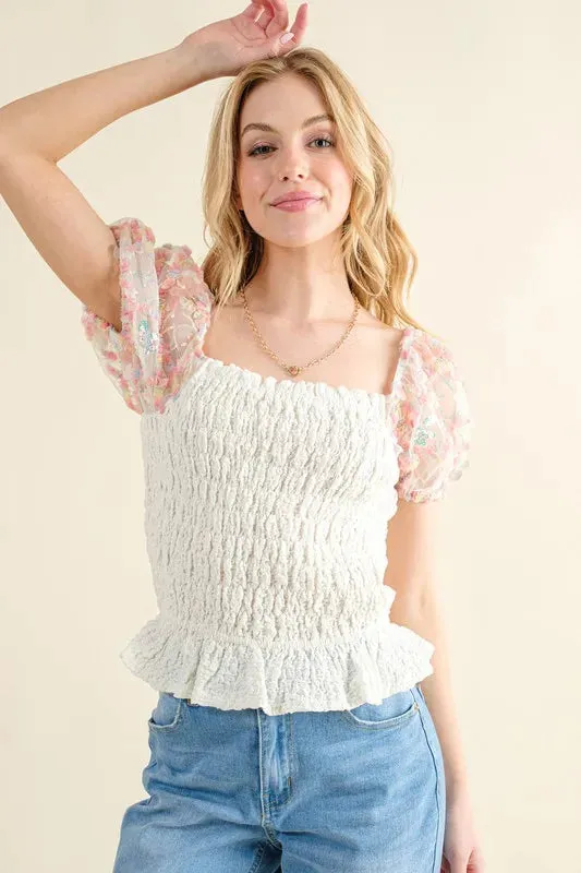 And The Why Embellishment Sleeve Smocked Top sold by Charming Charlie product image thumbnail 2