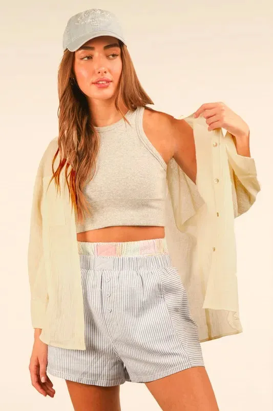 VERY J Plus Size Dolman Sleeve Button Down Gauze Shirt sold by Charming Charlie