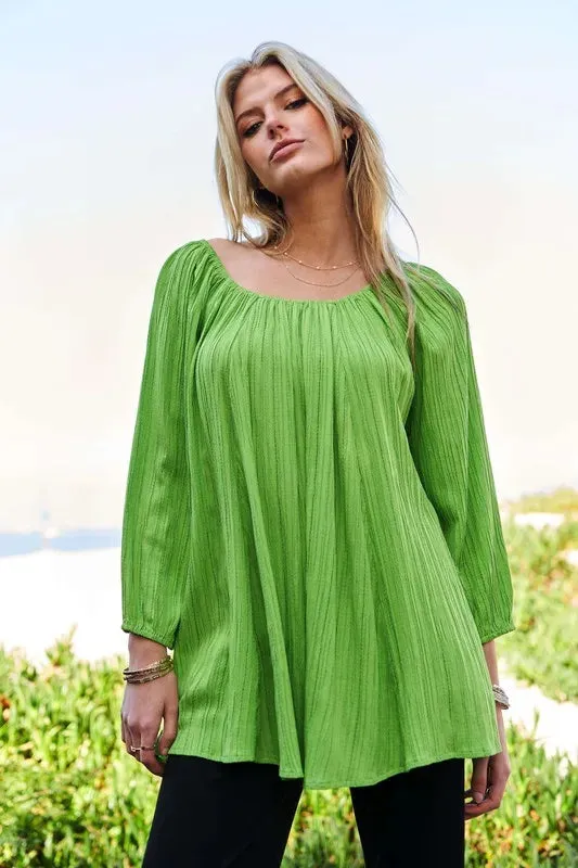 Davi & Dani Crinckled Texture Fabric Round Neck Swing Top sold by Charming Charlie