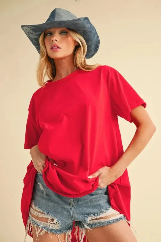 Aemi+Co Round Neck Short Sleeve Oversized T-Shirt sold by Charming Charlie