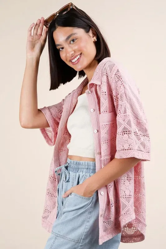 VERY J Plus Size Oversized Crochet Button Down Shirt Top sold by Charming Charlie product image thumbnail 2