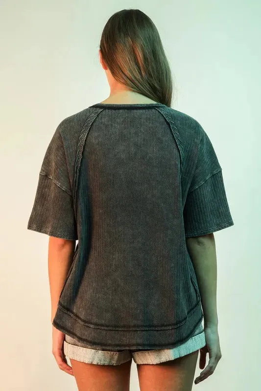 VERY J Plus Size Mineral Washed Ribbed Knit Casual Top sold by Charming Charlie product image thumbnail 3