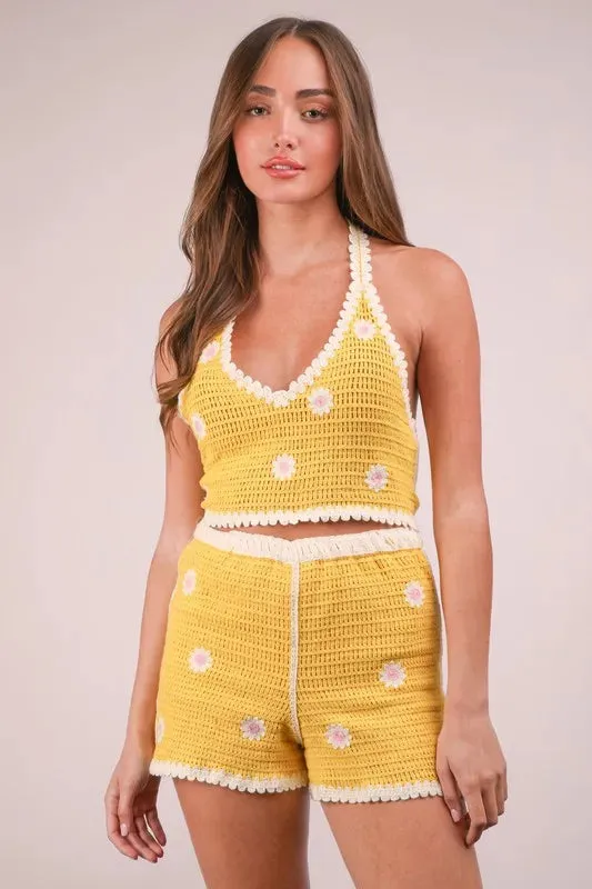 VERY J Floral Crochet Top and Shorts Set sold by Charming Charlie