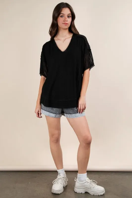 VERY J Plus Size Oversized Contrast Knit Comfy Casual Top sold by Charming Charlie