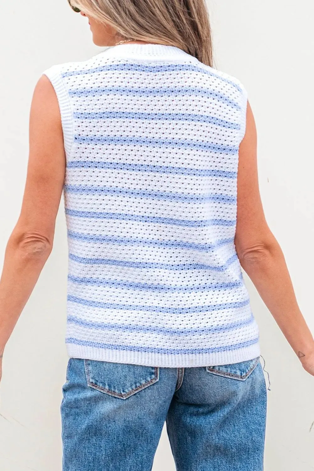 Stripe V Neck Gold Buttons Elegant Sweater Vest sold by Charming Charlie product image thumbnail 2