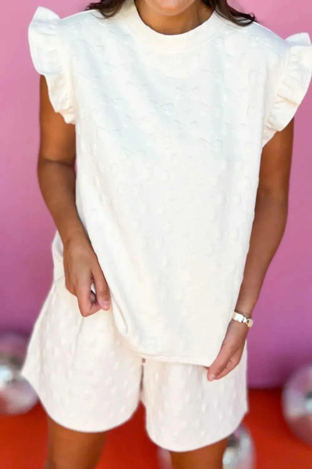 Bow Texture Round Neck Top and Shorts Set sold by Charming Charlie product image thumbnail 5