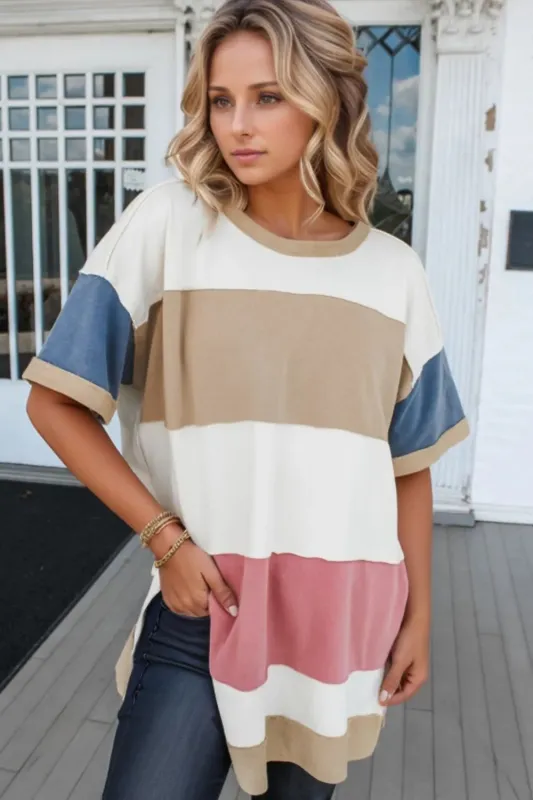 Color Block Patchwork Side Split Tunic T Shirt sold by Charming Charlie