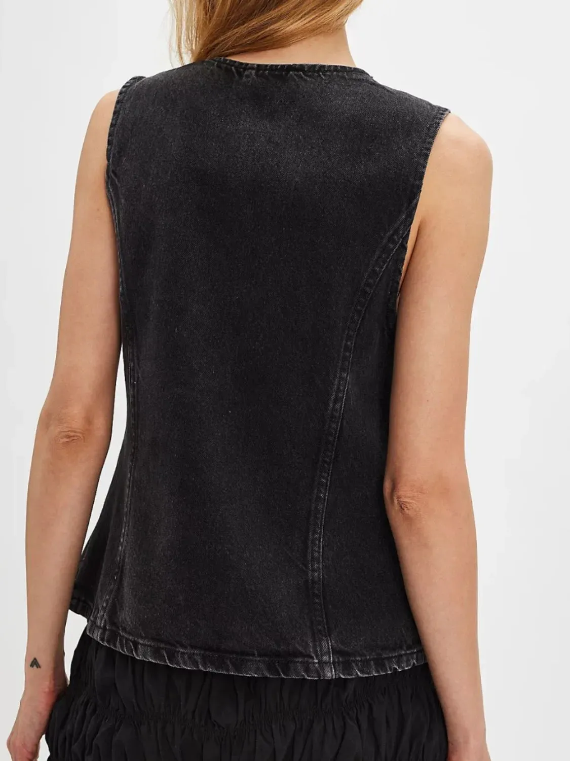 Button Down Round Neck Denim Vest sold by Charming Charlie product image thumbnail 3