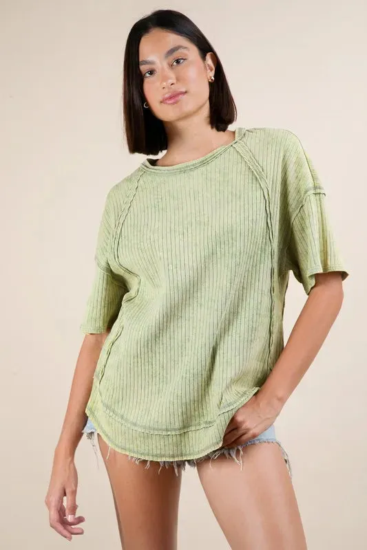 VERY J Mineral Washed Ribbed Knit Casual Top sold by Charming Charlie