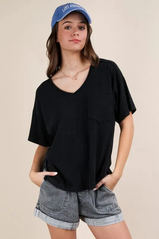 VERY J Mineral Washed V-Neck T-Shirt sold by Charming Charlie