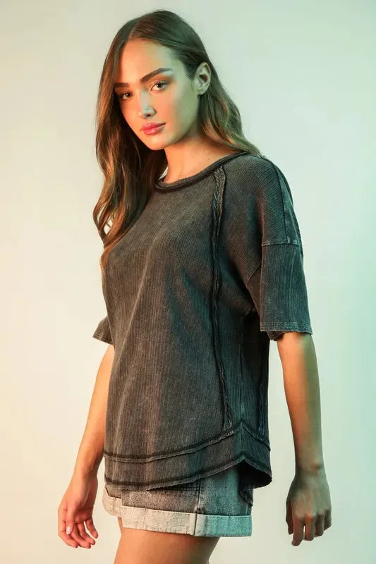 VERY J Mineral Washed Ribbed Knit Casual Top sold by Charming Charlie product image thumbnail 2