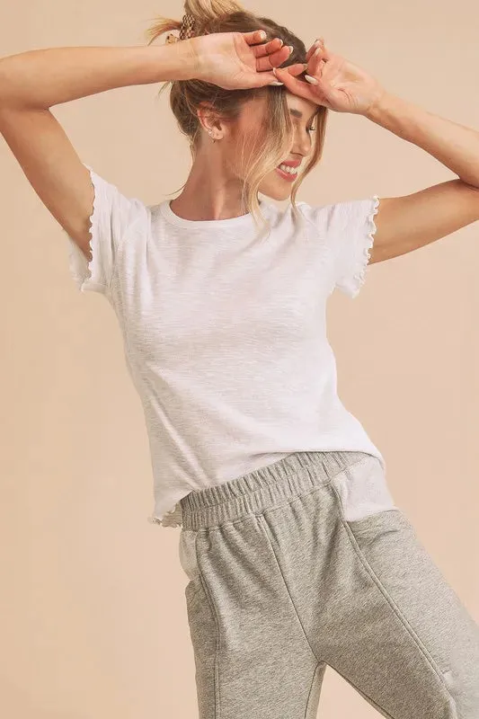 Aemi+Co Round Neck Lettuce Hem Short Sleeve T-Shirt sold by Charming Charlie product image thumbnail 2