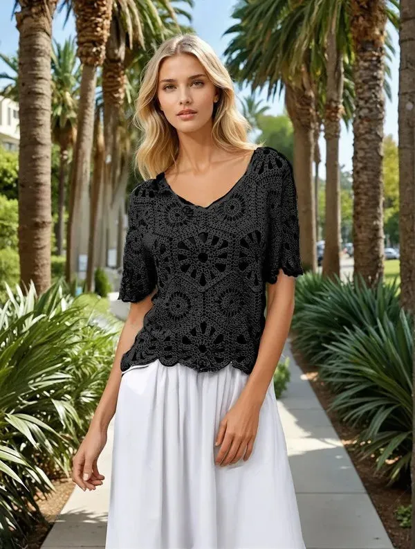 ADORA Crochet Short Sleeve Top sold by Charming Charlie