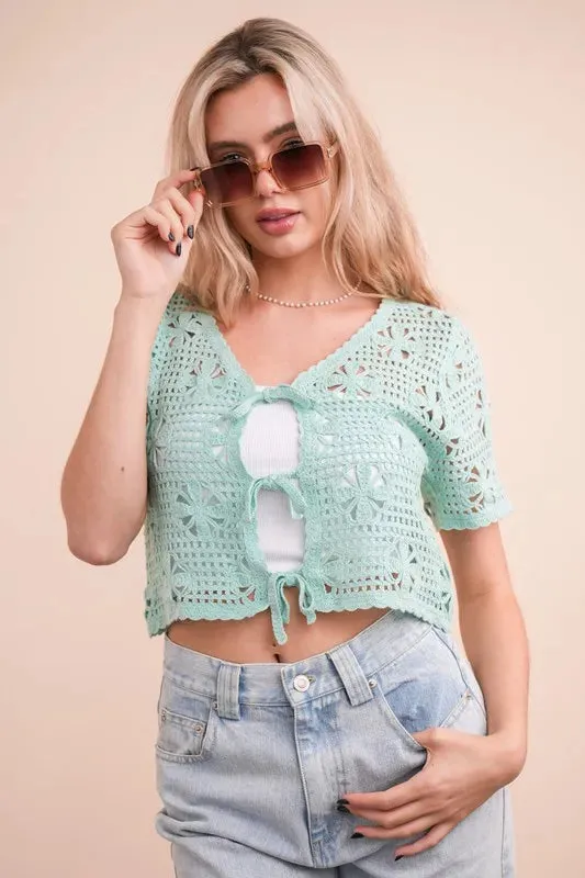 VERY J Front Tie Crochet Crop Top sold by Charming Charlie product image thumbnail 4