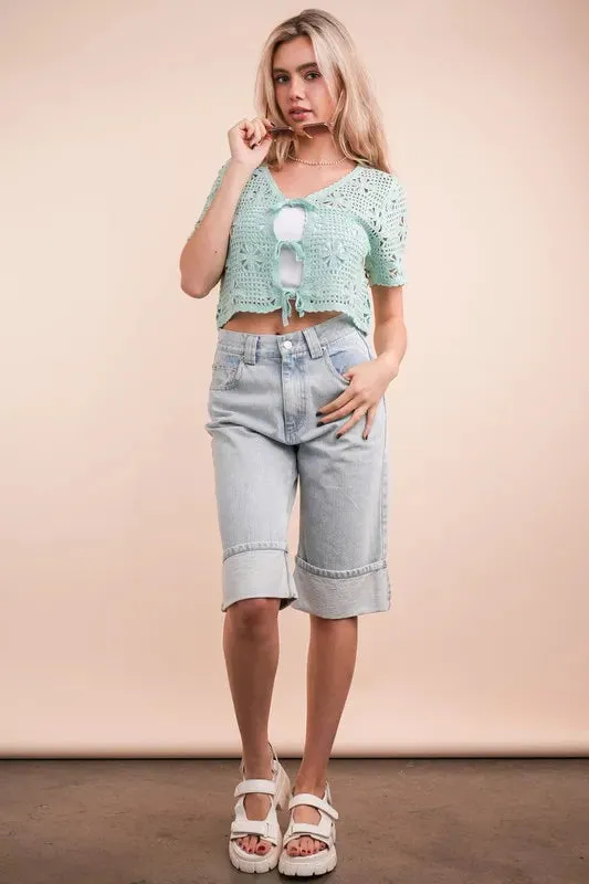 VERY J Front Tie Crochet Crop Top sold by Charming Charlie