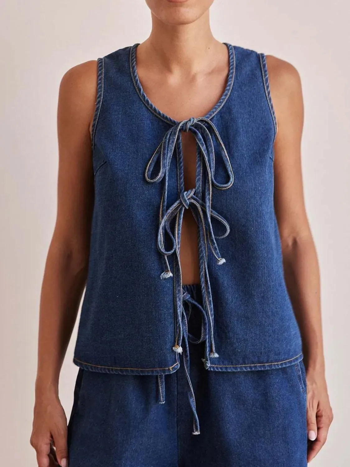 Tie Front Denim Vest sold by Charming Charlie product image thumbnail 4