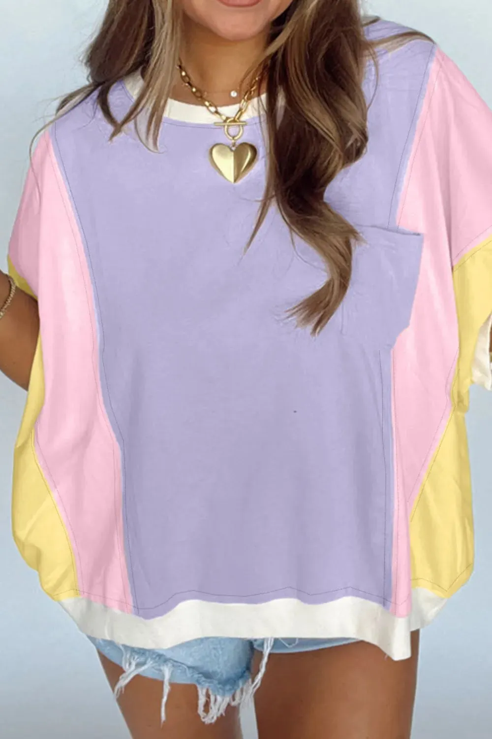 Color Block Patchwork Half Sleeve Oversized T Shirt sold by Charming Charlie product image thumbnail 3