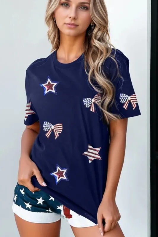 Sequin Star Round Neck Short Sleeve T-Shirt sold by Charming Charlie