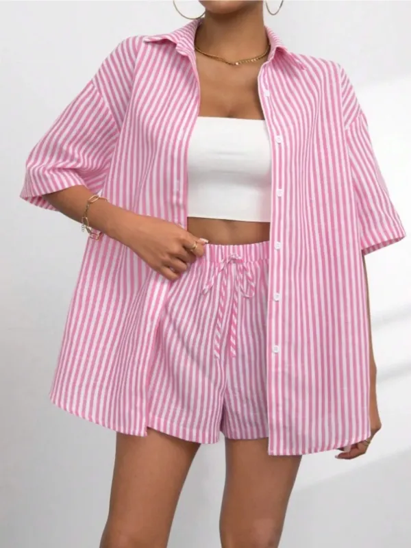 Striped Button Up Shirt and Shorts Set sold by Charming Charlie