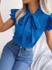 Ruffled Tie Neck Cap Sleeve Blouse sold by Charming Charlie
