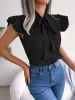 Ruffled Tie Neck Cap Sleeve Blouse sold by Charming Charlie