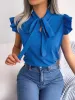 Ruffled Tie Neck Cap Sleeve Blouse sold by Charming Charlie