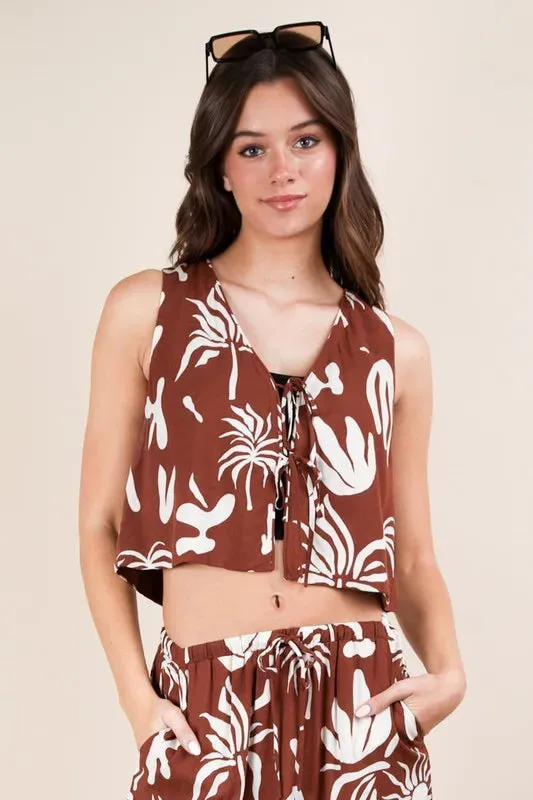 VERY J Printed Front Tie Crop Resort Top sold by Charming Charlie