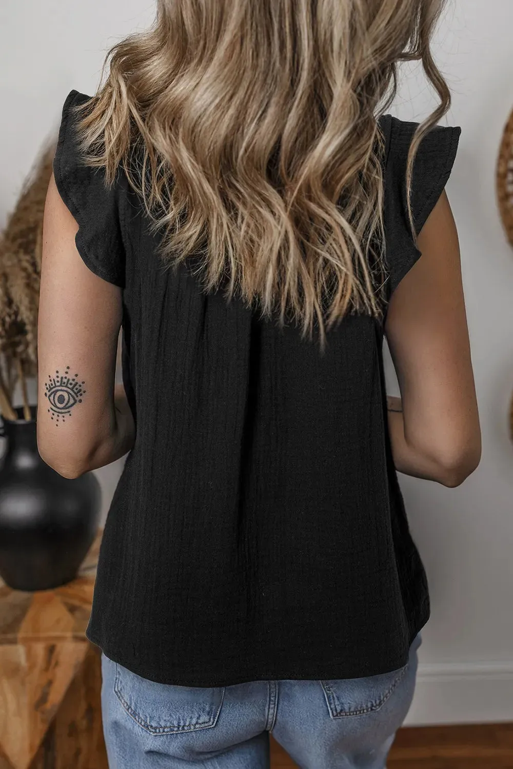 Ruffled Shoulder Notched Shift Tank Top sold by Charming Charlie product image thumbnail 2