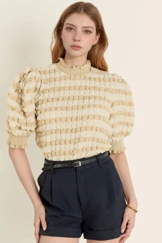 Textured Mock Neck Short Sleeve Blouse sold by Charming Charlie