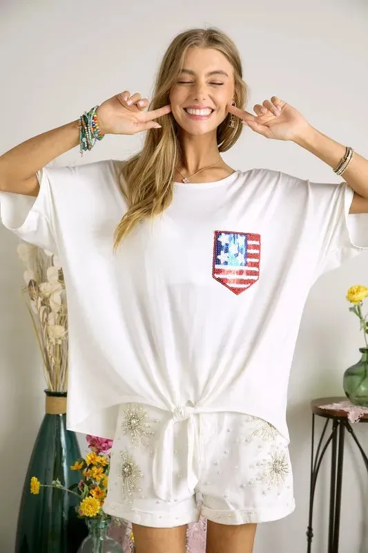 ADORA Sequin US Flag Pocketed Top sold by Charming Charlie