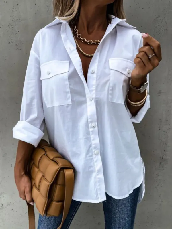 Button Up Roll-Tab Sleeve Shirt sold by Charming Charlie